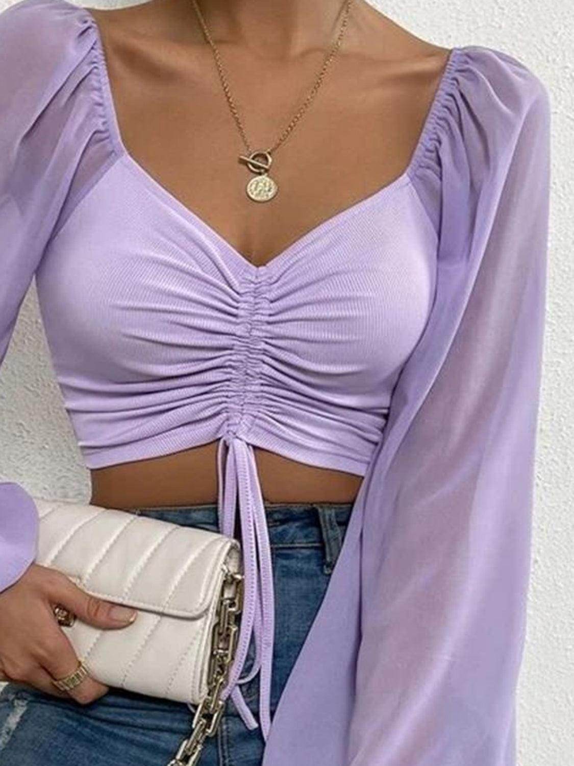 Drawstring Sweetheart Neck Cropped Top for Stylish Looks - Selvanelle