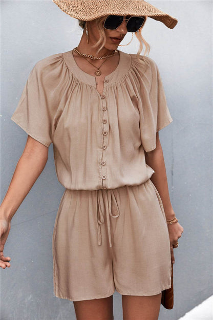 Buttoned Gather Detail Romper - Selvanelle