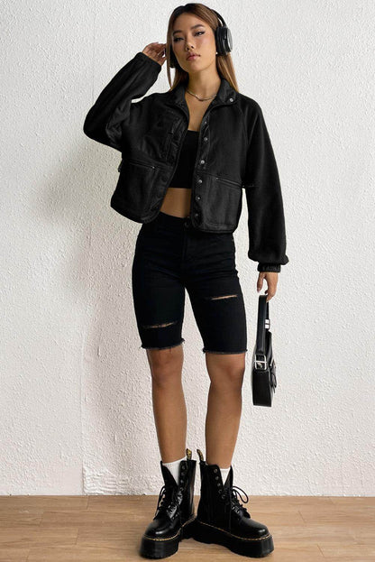 Snap Down Collared Jacket for Women with Pockets - Selvanelle