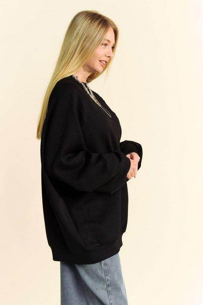 Davi & Dani Round Neck Raglan Sleeve Sweatshirt for Women - Selvanelle