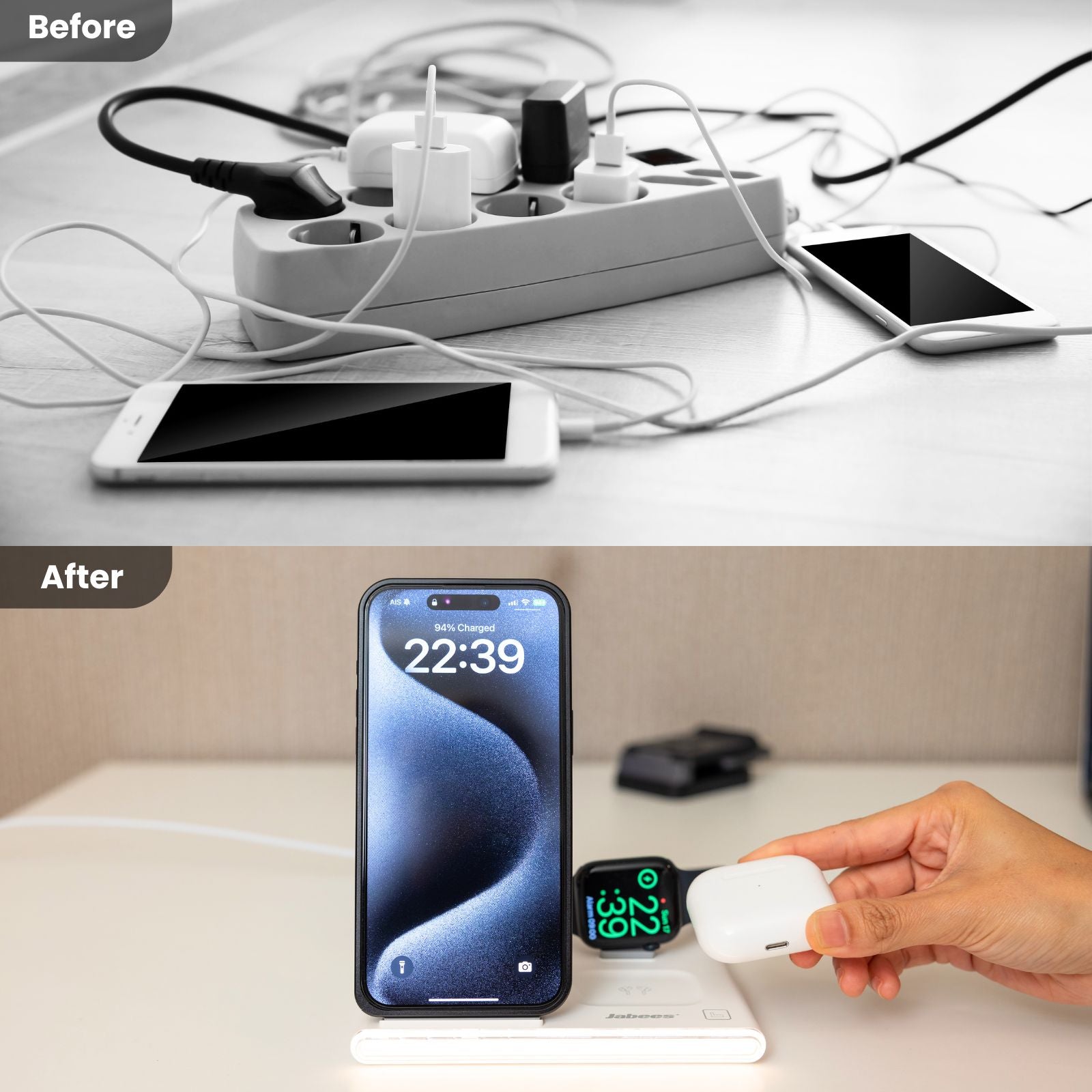 PowerGlow -  PowerGlow 4-In-1 Foldable Wireless Charging Station with LED Night Light