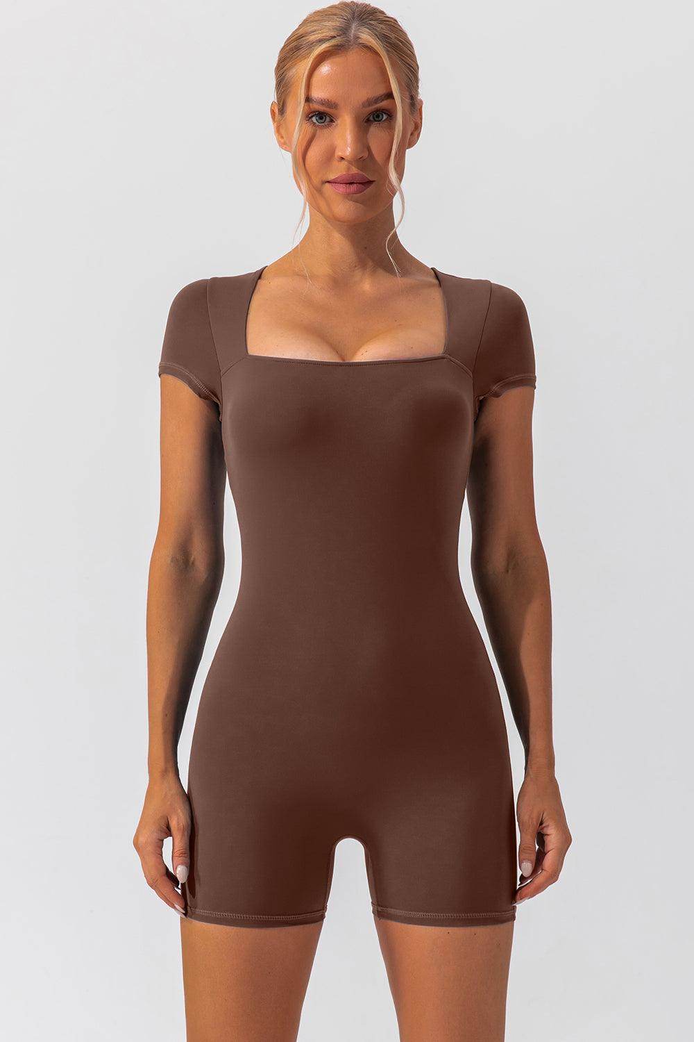 Square Neck Cap Sleeve Active Romper for Everyday Wear - Selvanelle