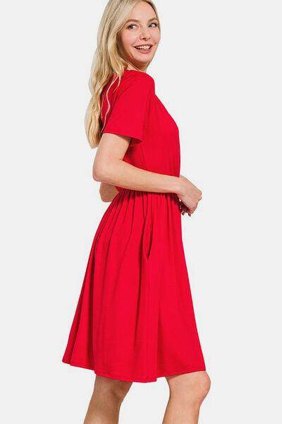 Zenana Surplice Short Sleeve Brushed DTY Dress for Women - Selvanelle