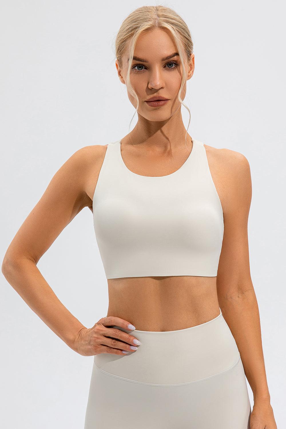 Round Neck Cutout Cropped Active Tank for Women Fitness