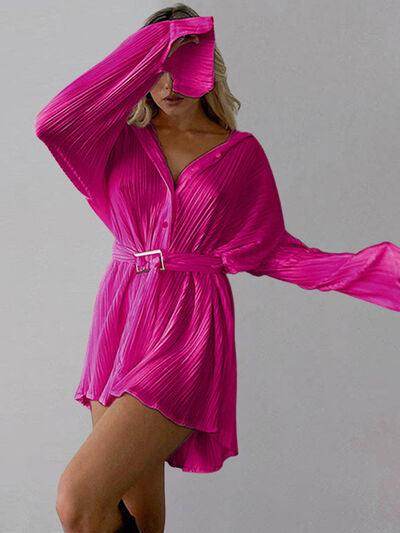 Button Up Dropped Shoulder Shirt Dress for Women Stylish - Selvanelle