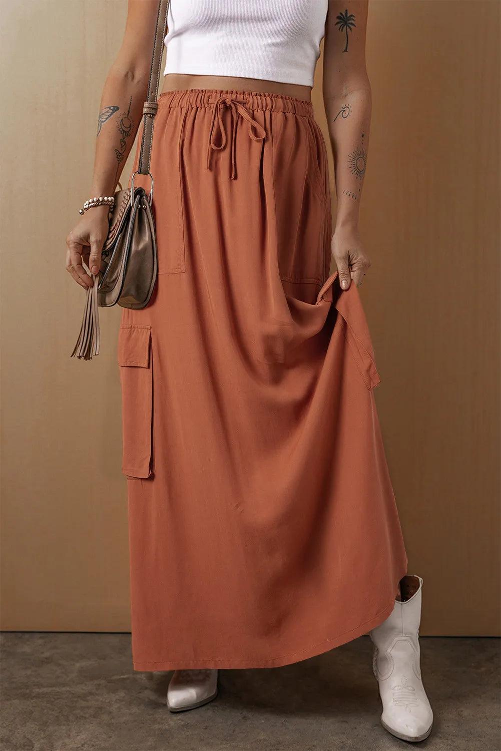 Stylish Drawstring Maxi Skirt with Pockets for Women