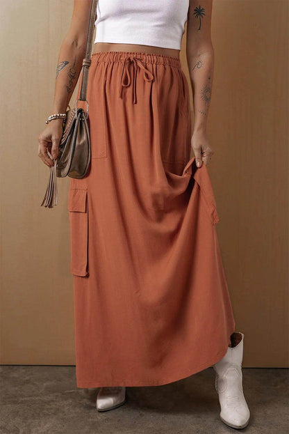 Stylish Drawstring Maxi Skirt with Pockets for Women - Selvanelle