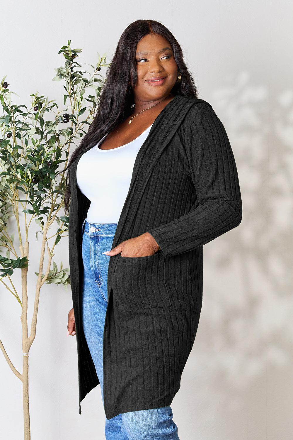 Basic Bae Full Size Hooded Sweater Cardigan for Women - Selvanelle