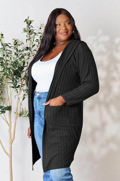 Basic Bae Full Size Hooded Sweater Cardigan for Women - Selvanelle