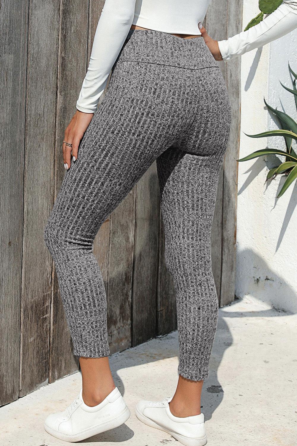 Ribbed High Waist Leggings for Women with Moderate Stretch