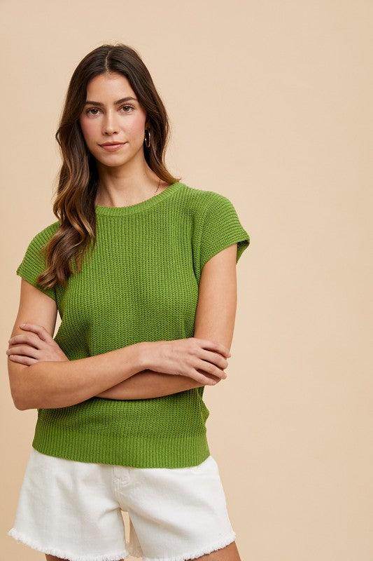 Annie Wear Round Neck Short Sleeve Sweater for Women - Selvanelle