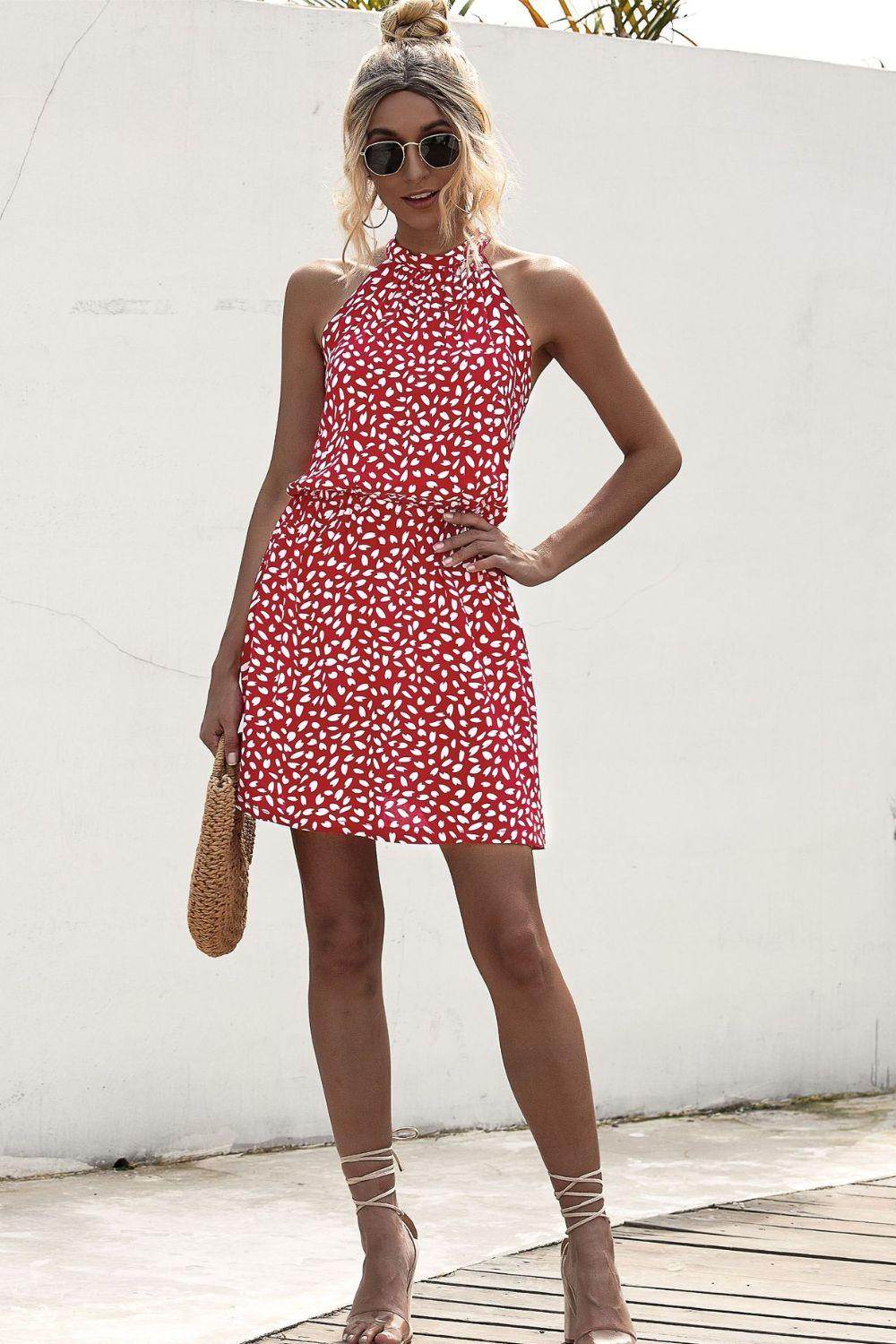 Stylish Printed Grecian Neck Mini Dress for Women - Selvanelle