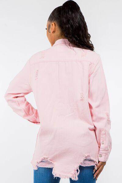 American Bazi Frayed Hem Distressed Denim Jacket for Women - Selvanelle