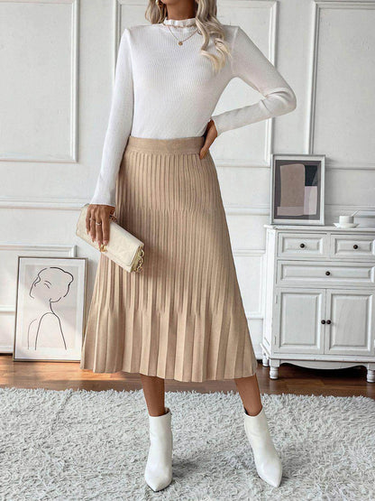 Perfee Pleated Midi Sweater Skirt for Women in Various Sizes - Selvanelle