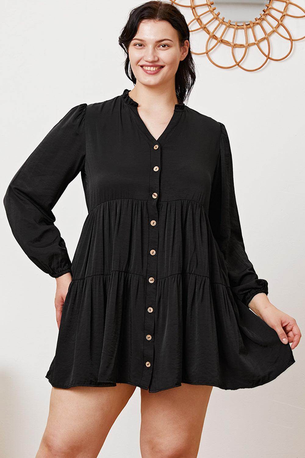 Ruffled Button Up Long Sleeve Tiered Shirt for Women - Selvanelle