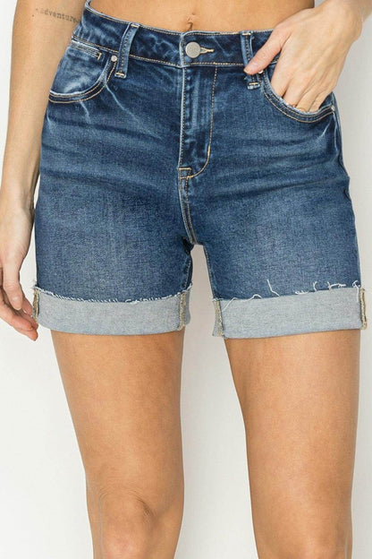 RISEN High Rise Cuffed Denim Shorts for Summer Style - Selvanelle