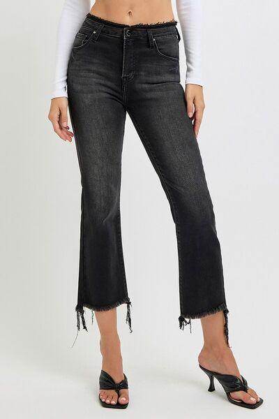 RISEN Full Size Raw Hem Cropped Flare Jeans Plus Size - Selvanelle