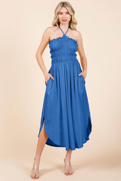 Culture Code Tie Back Shirring Dress with Pockets Style - Selvanelle
