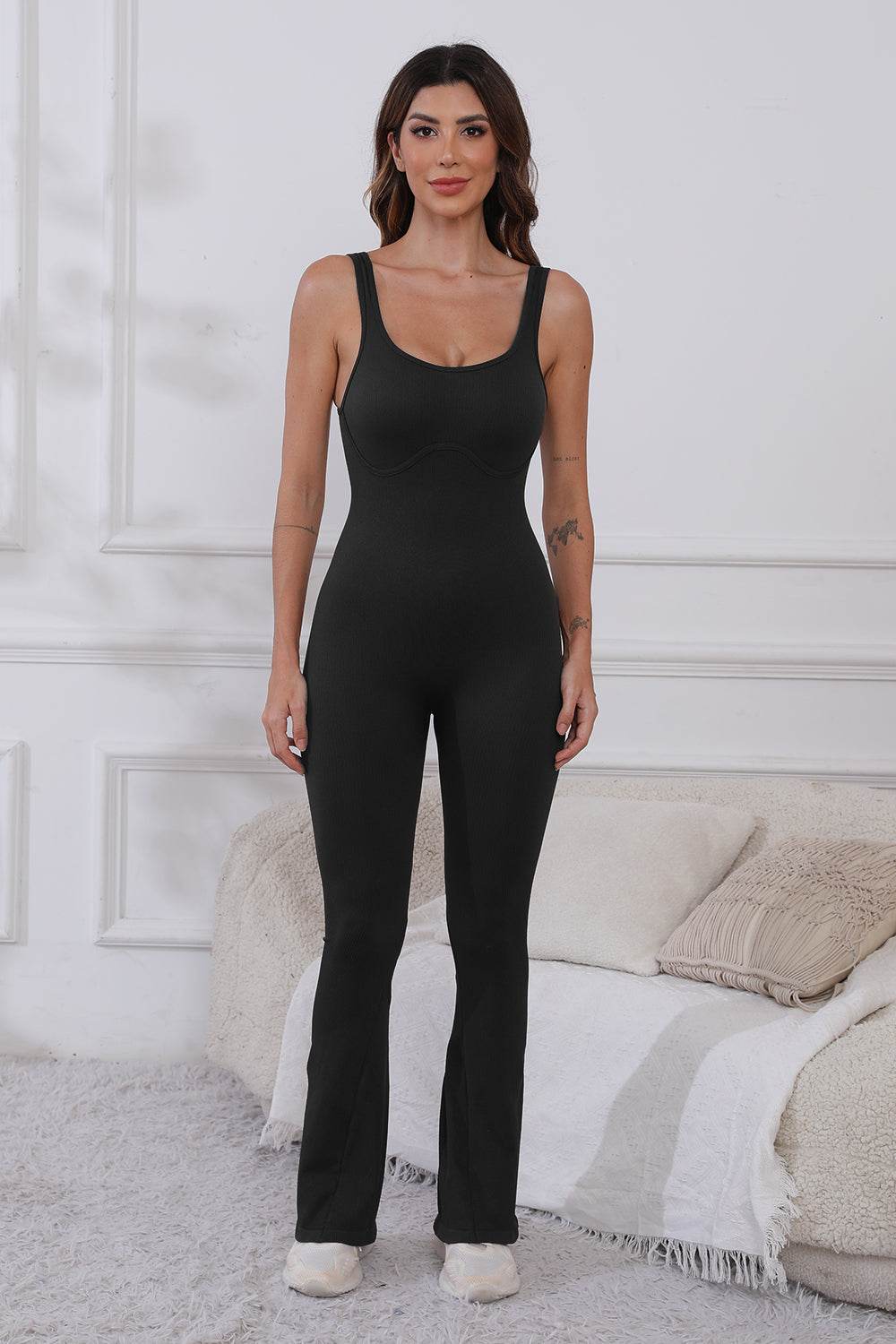 Scoop Neck Wide Strap Active Jumpsuit - Selvanelle