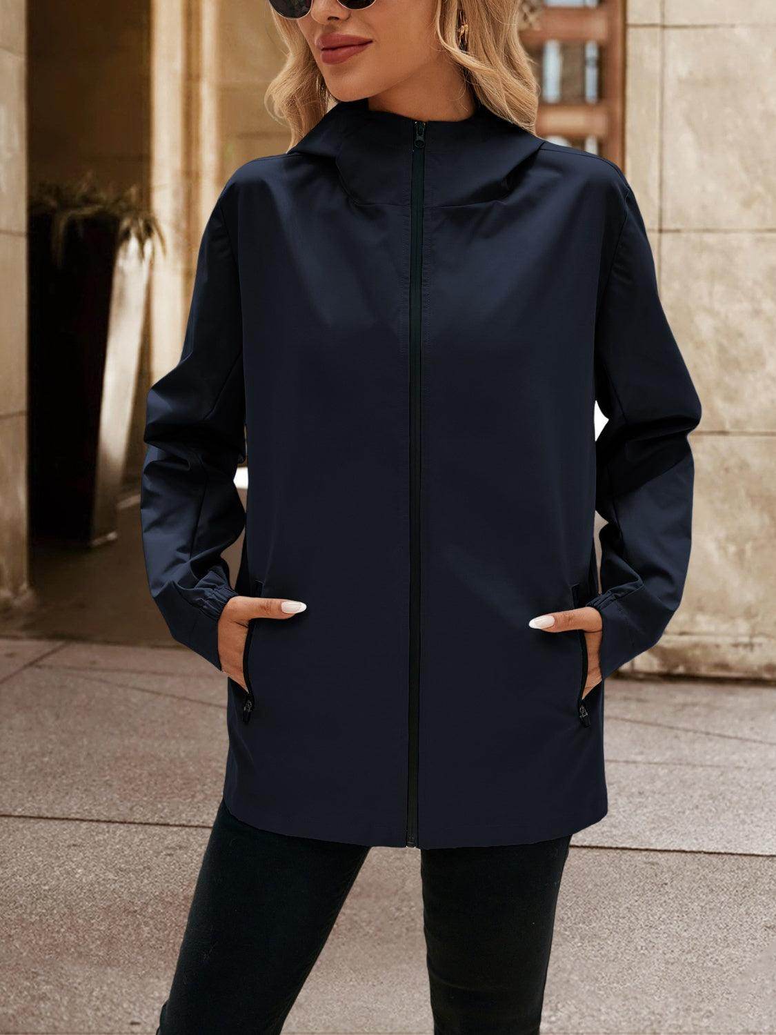 Ivy Lane Pocketed Zip Up Hooded Jacket for Women - Selvanelle