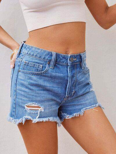 Distressed Raw Hem Denim Shorts for Women Casual Style - Selvanelle
