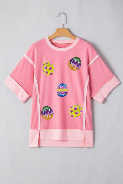 Sequined Easter Egg Short Sleeve T-Shirt - Selvanelle