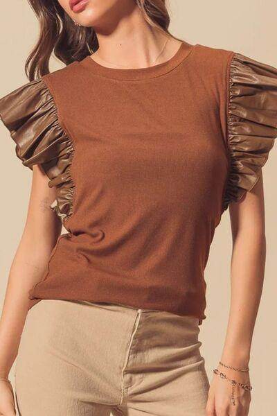 Ruffled Round Neck Cap Sleeve Blouse for Women Stylish Wear - Selvanelle