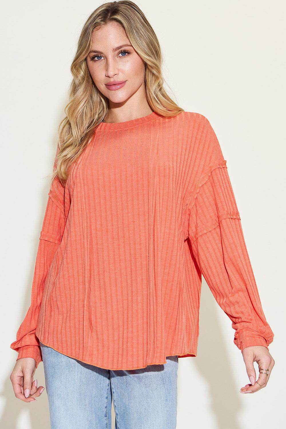 Basic Bae Full Size Ribbed Round Neck Long Sleeve T-Shirt - Selvanelle