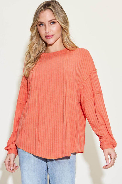 Basic Bae Full Size Ribbed Round Neck Long Sleeve T-Shirt - Selvanelle