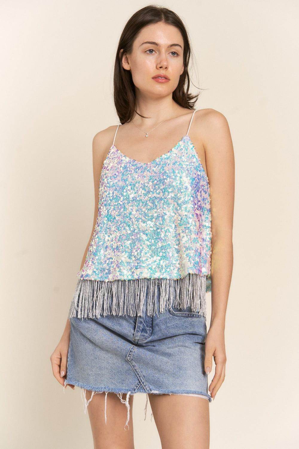 J.NNA Sequin Tassel Hem Flowy Cami for Glamorous Style - Selvanelle