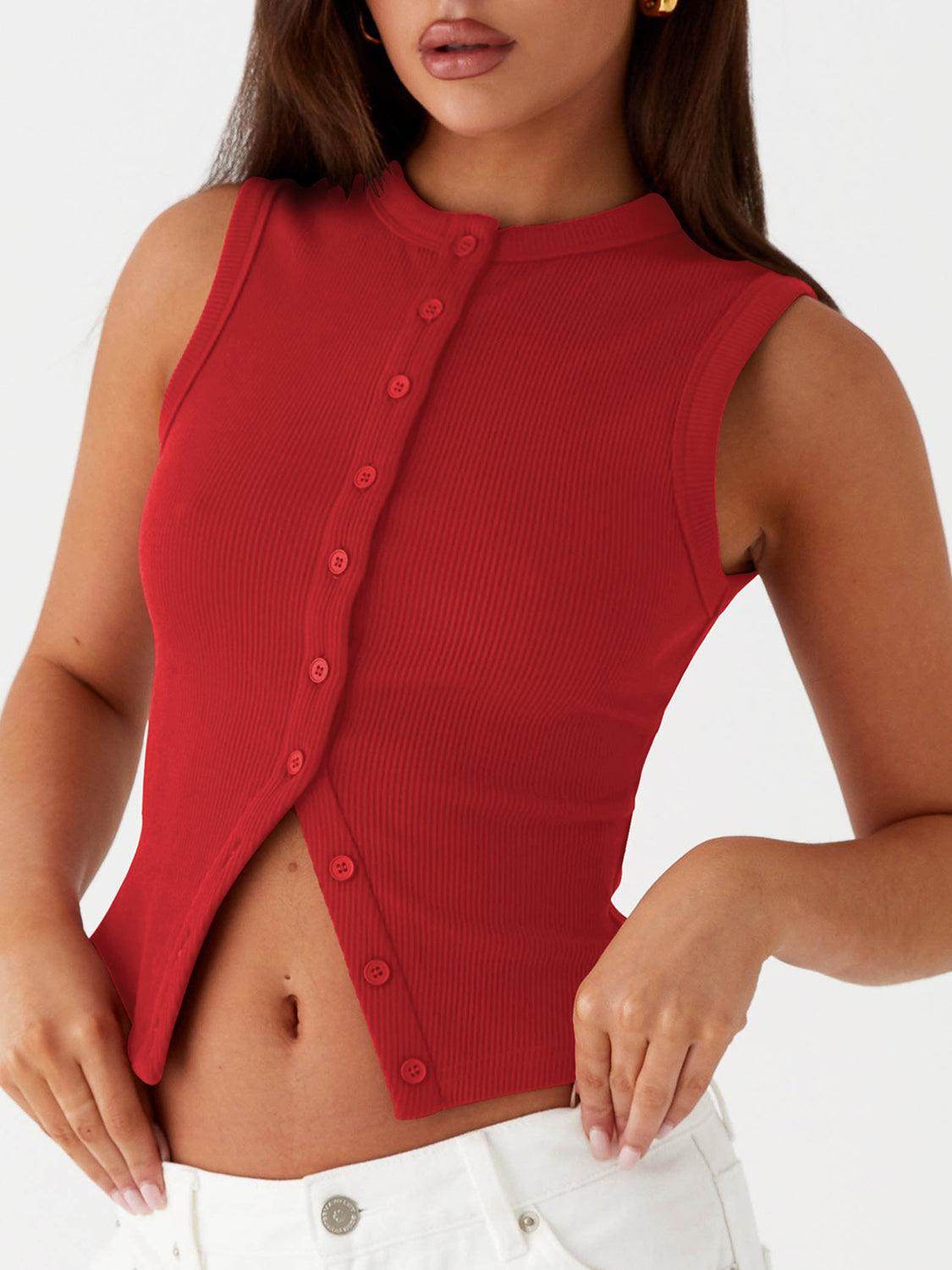 Lovelet Button Up Round Neck Tank for Stylish Comfort - Selvanelle