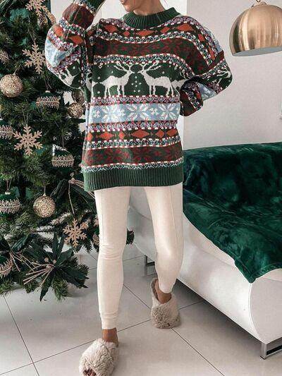 Geometric Round Neck Dropped Shoulder Sweater for Women - Selvanelle