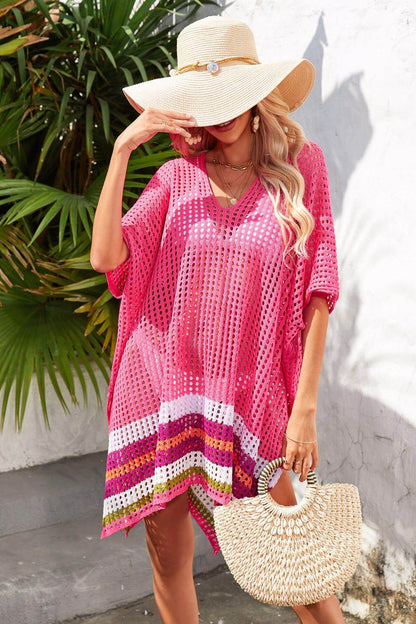 Angel Wings Rainbow Stripe Openwork Slit Cover-Up - Selvanelle