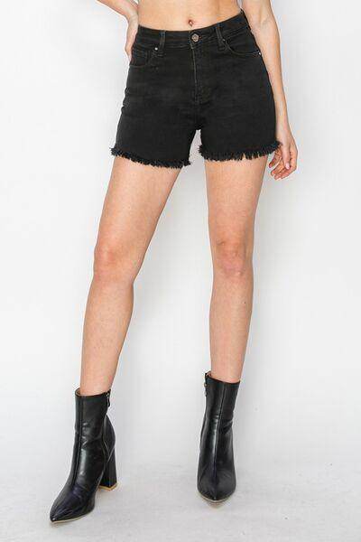 RISEN Full Size High Waist Raw Hem Denim Shorts for Women - Selvanelle