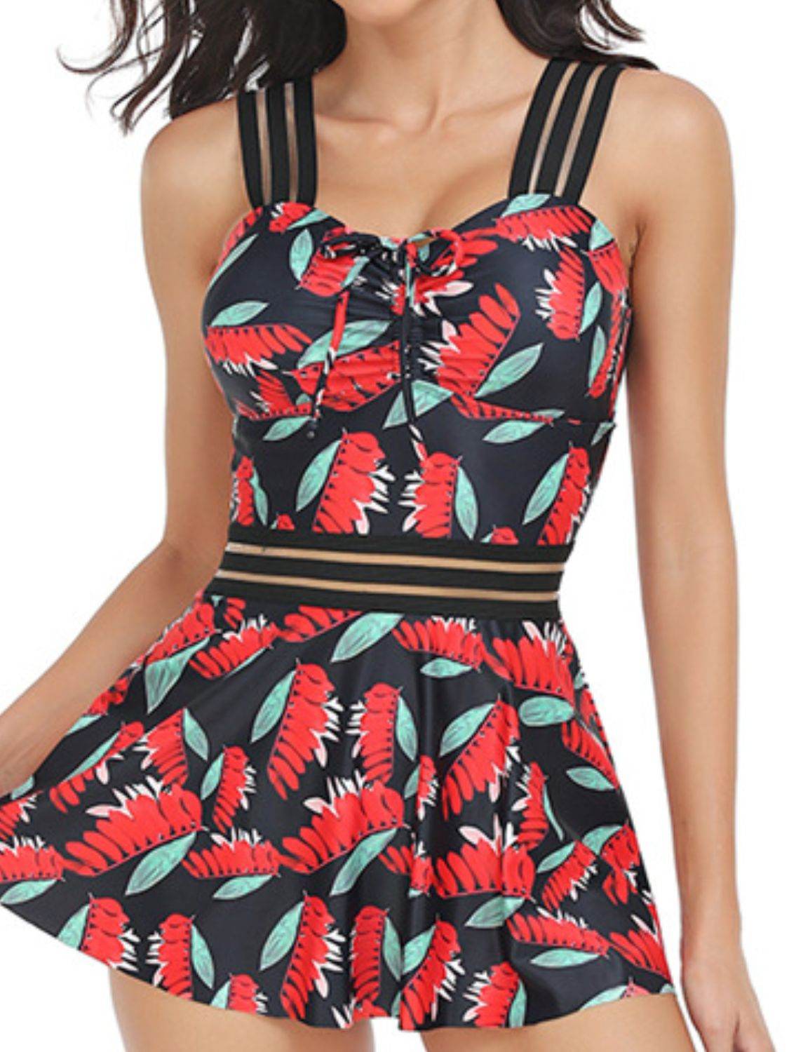 Ruched Printed Sweetheart Neck Two-Piece Swim Set - Selvanelle