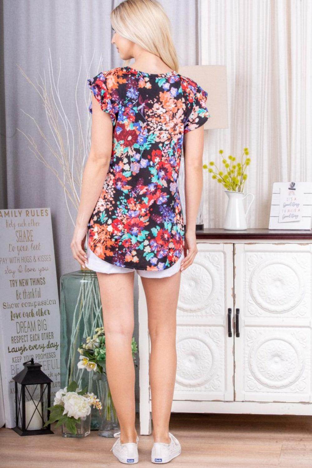Heimish Ruffle Sleeve Floral Top for Casual Chic Style - Selvanelle