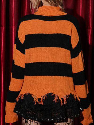 Raw Hem Contrast Turtleneck Long Sleeve Sweater for Women - Selvanelle