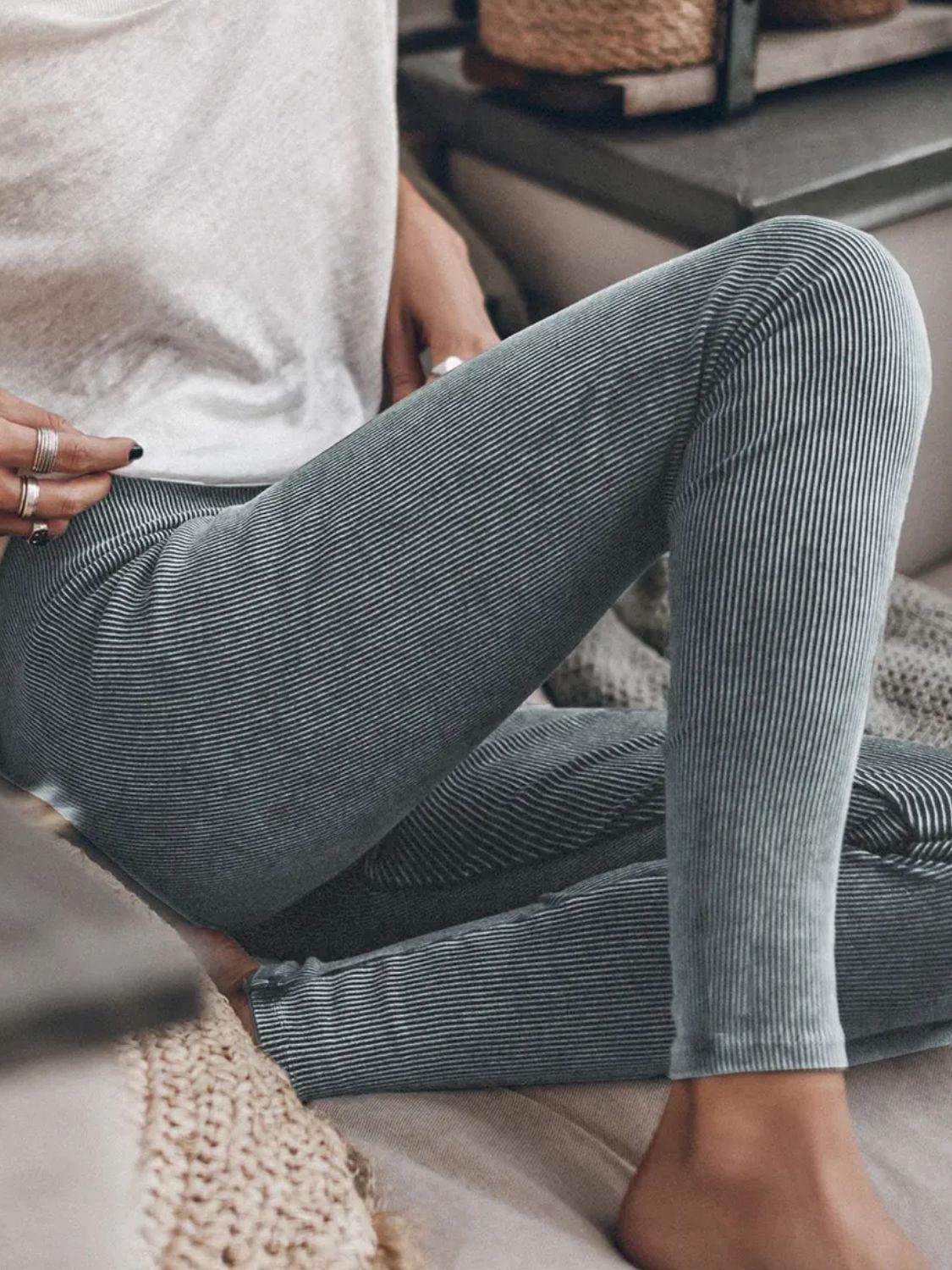 Ribbed Elastic Waist Leggings for Comfortable Everyday Wear - Selvanelle