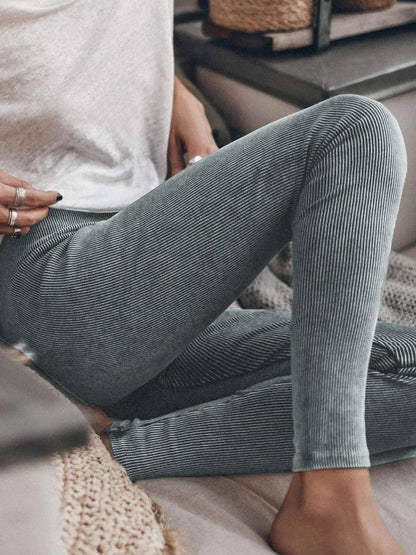 Ribbed Elastic Waist Leggings for Comfortable Everyday Wear - Selvanelle