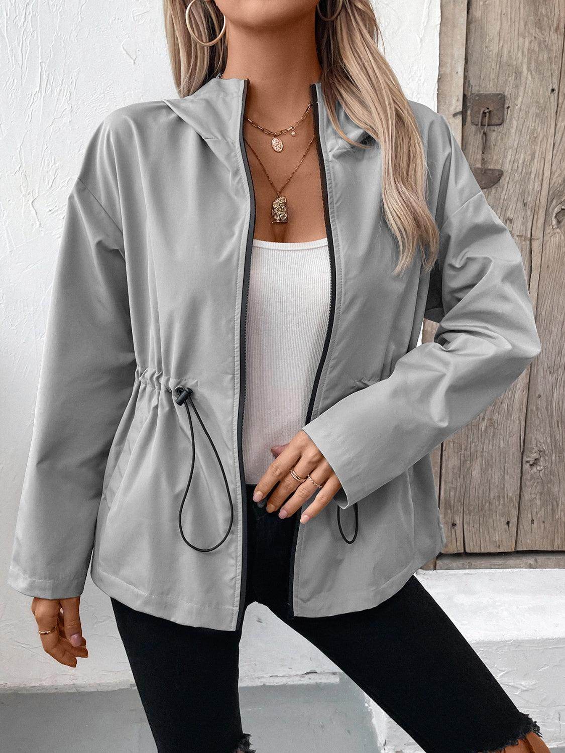 Ivy Lane Drawstring Zip Up Hooded Jacket for Women - Selvanelle