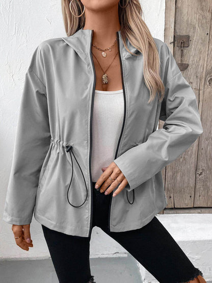 Ivy Lane Drawstring Zip Up Hooded Jacket for Women - Selvanelle