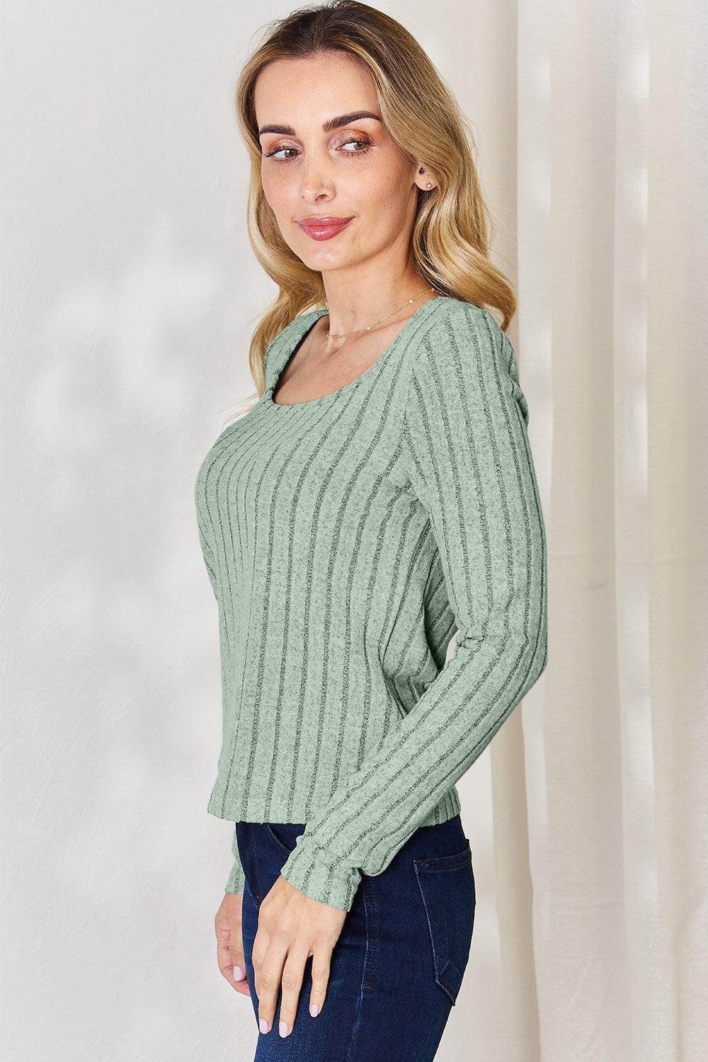 Basic Bae Full Size Ribbed Long Sleeve T-Shirt for Women - Selvanelle