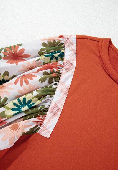 Printed Round Neck Balloon Sleeve Blouse for Women - Selvanelle