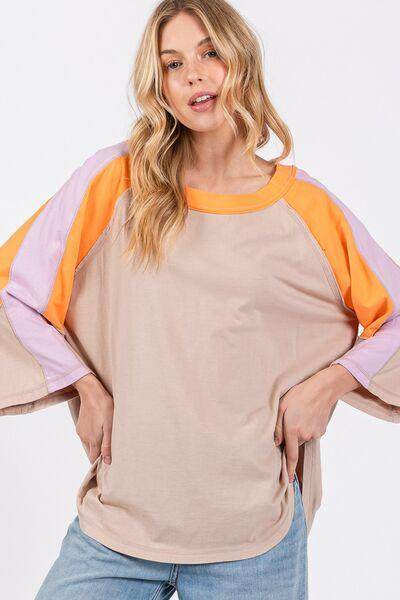 SAGE + FIG Color Block Curved Hem T-Shirt for Women - Selvanelle