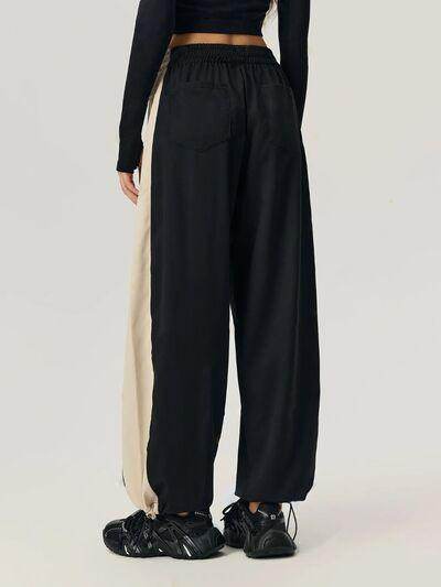 Drawstring Hem Contrast Elastic Waist Pants for Women - Selvanelle