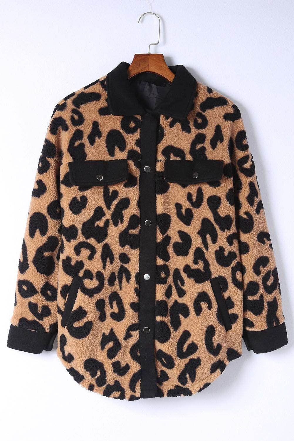 Leopard Button Up Long Sleeve Jacket for Stylish Comfort - Selvanelle