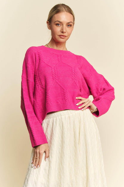 Davi & Dani Diamond Cable Pattern Drop Shoulder Sweater - Selvanelle
