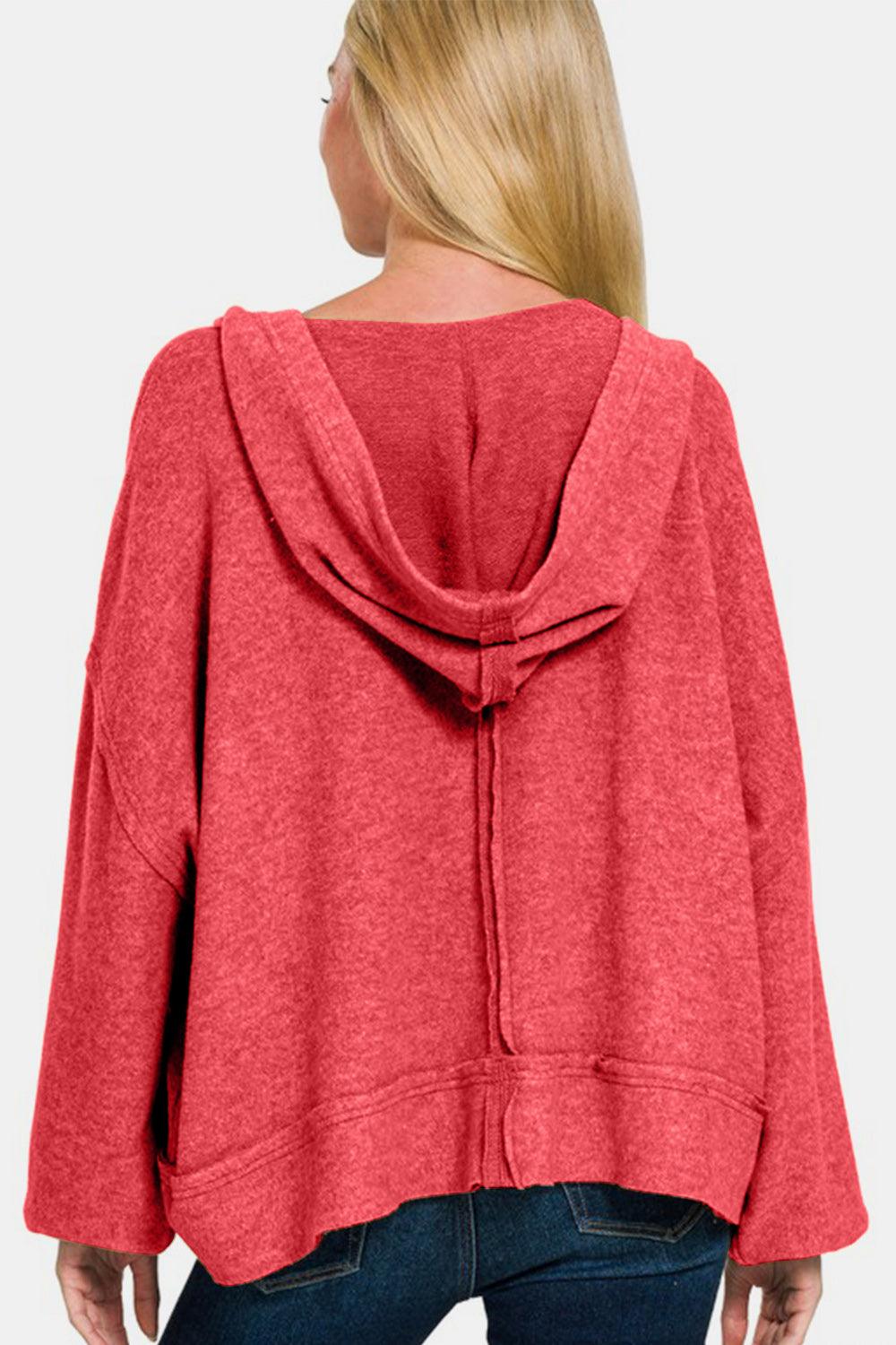 Zenana Brushed Hacci Exposed Seam Hoodie for Women