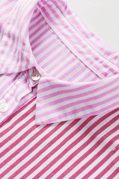 Button Down Striped Ruffled Hem Shirt for Stylish Outfits - Selvanelle