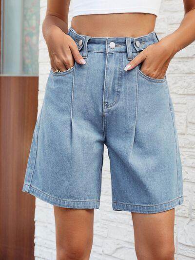 High Waist Denim Shorts with Pockets for Women Fashion - Selvanelle